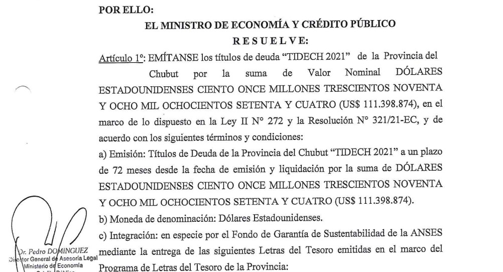 Arcioni emitió el bono “Tidech” por u$s 111 millones con vencimiento en 2027 y a una tasa anual del 7,5%