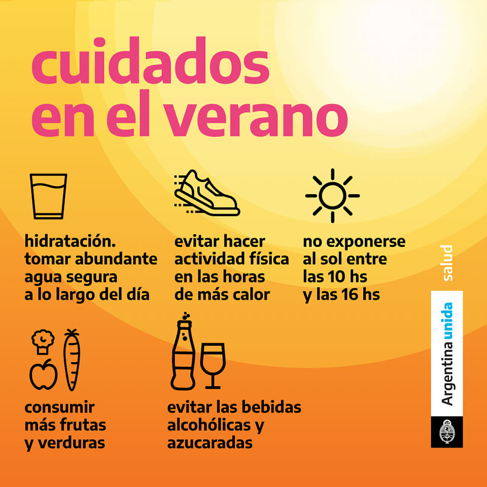 Recomendaciones en Chubut ante la ola de calor: Usar ropa clara, gorra o sombrero, hidratación constante y no consumir bebidas alcohólicas y azucaradas