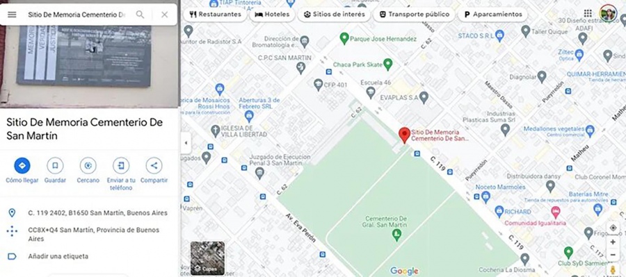 Los Sitios y Espacios de Memoria en Argentina aparecerán en Google Maps