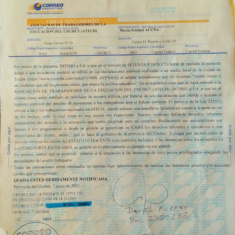 Una ministra de CABA tildó a la Atech de “manejar” el Ministerio de Educación de Chubut y el gremio le pidió que se retracte públicamente