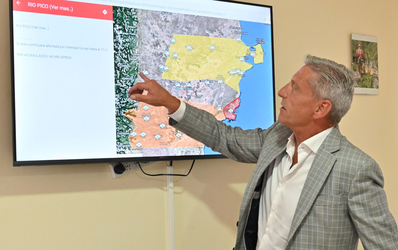 Arcioni analizó el Mapa Situación de la Provincia que monitorea precipitaciones, lluvias, incendios y riesgos climáticos