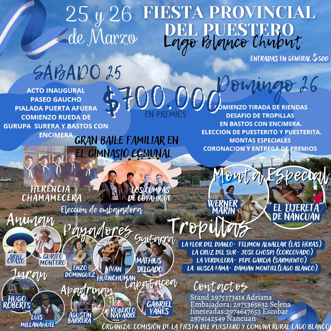 Se celebra este fin de semana la 16° Fiesta Provincial del Puestero en Lago Blanco